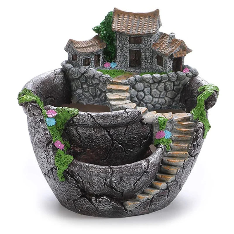 Fairy Garden Planter Succulent Plant Planting Pot Flower Plant Pots with Sweet House Unique Design for Home Garden Decoration