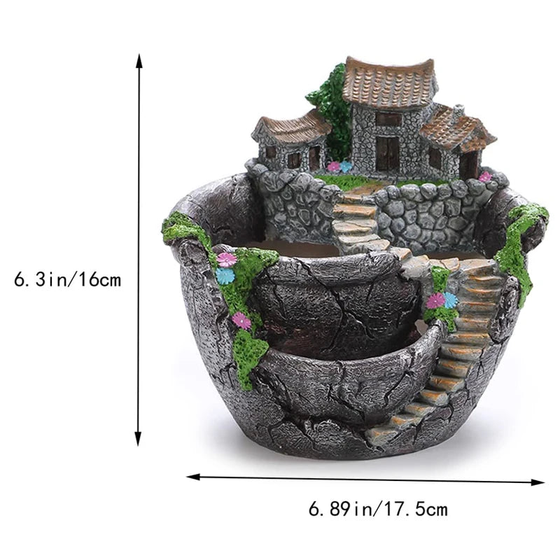 Fairy Garden Planter Succulent Plant Planting Pot Flower Plant Pots with Sweet House Unique Design for Home Garden Decoration