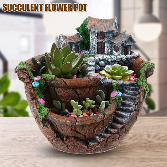 Fairy Garden Planter Succulent Plant Planting Pot Flower Plant Pots with Sweet House Unique Design for Home Garden Decoration